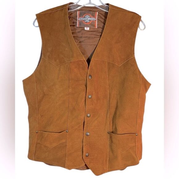 PIONEER WEST SUEDE VEST 40LONG BROWN LEATHER WESTERN COWBOY COUNTRY RODEO - Picture 1 of 11